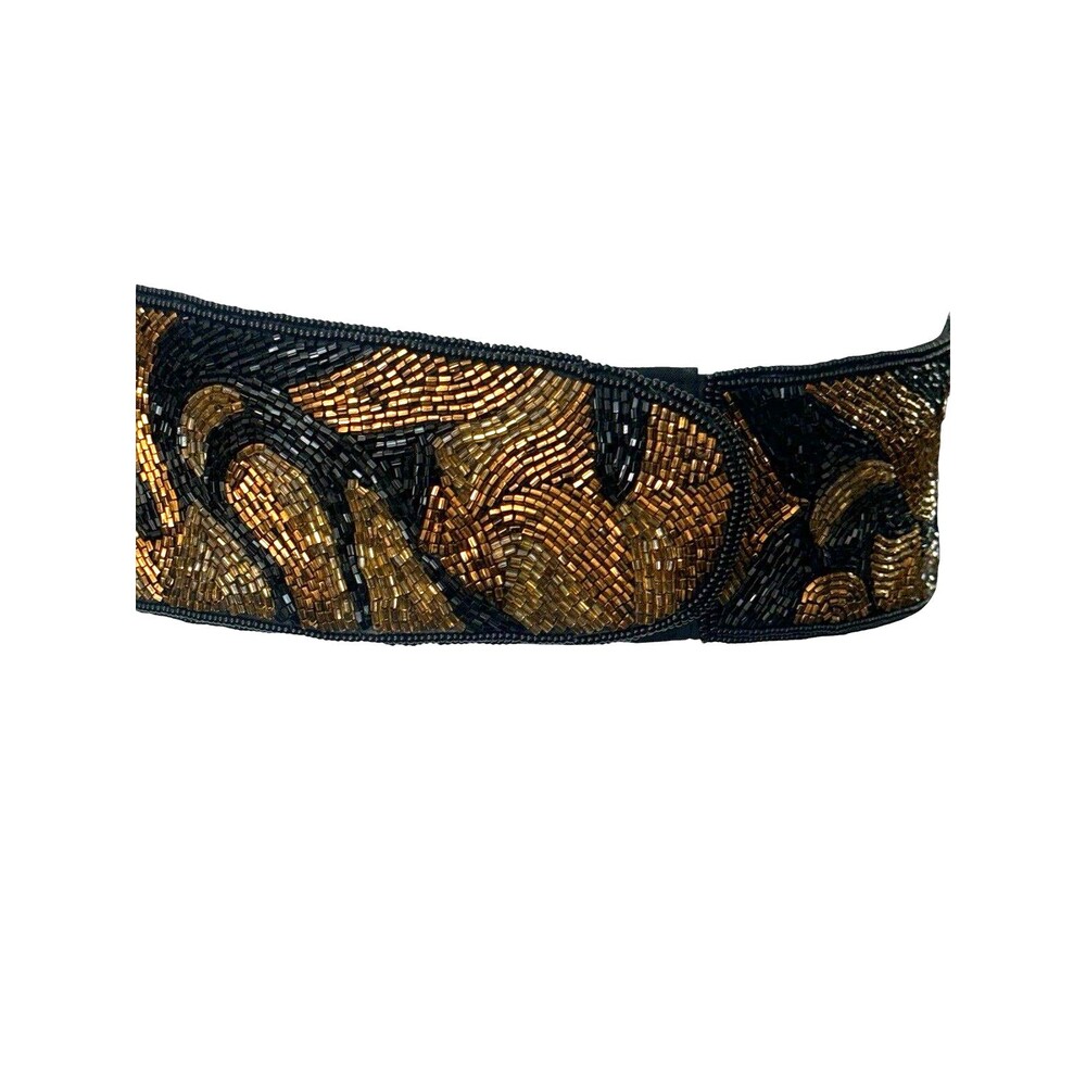 Vintage 1980s La Regale Beaded Waist Belt Bronze Gold Black Art Deco LT